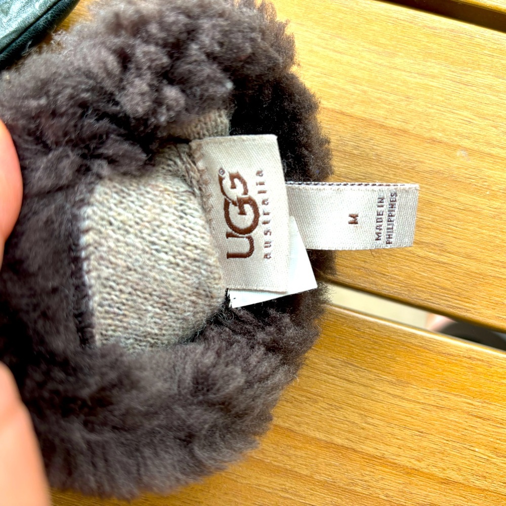 UGG Women's Leather gloves sheepskin collar & knit insert M Size - Picture 7 of 13